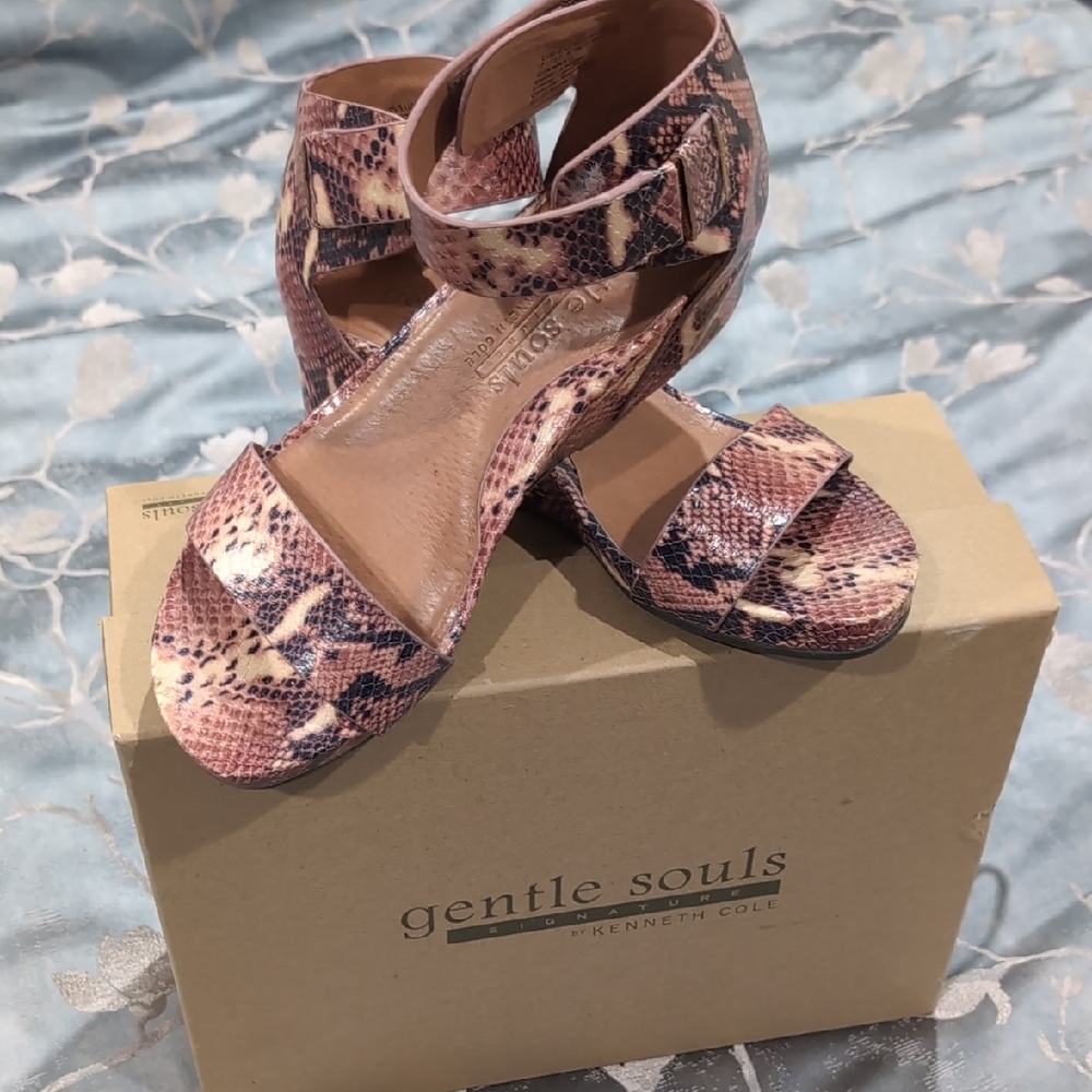 Gentle Souls Pink and Brown Snake Print Sandals
